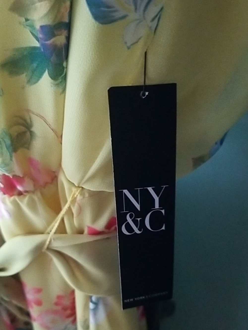 New York & Company Yellow Floral Dress with Tie Waist - Picture 6 of 9